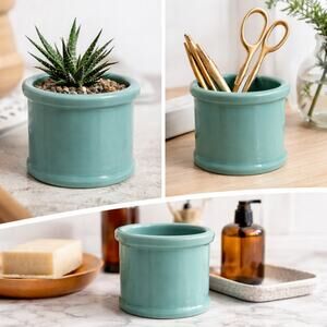 FENIX Research USA Aqua Teal Ceramic Cup Jar Planter 3”